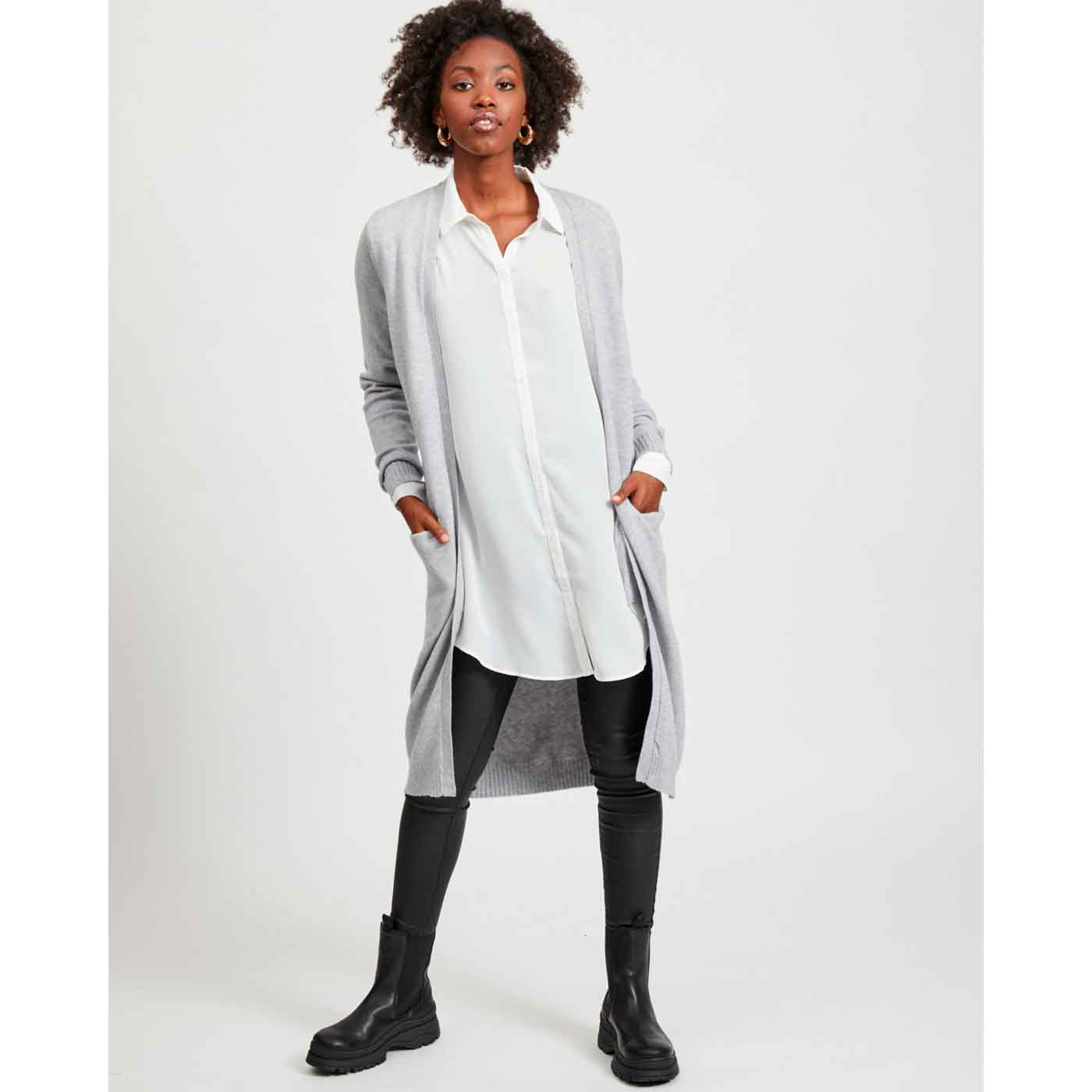 VILA - CARDIGAN - RIL LANG 14042770 - LIGHT GREY
